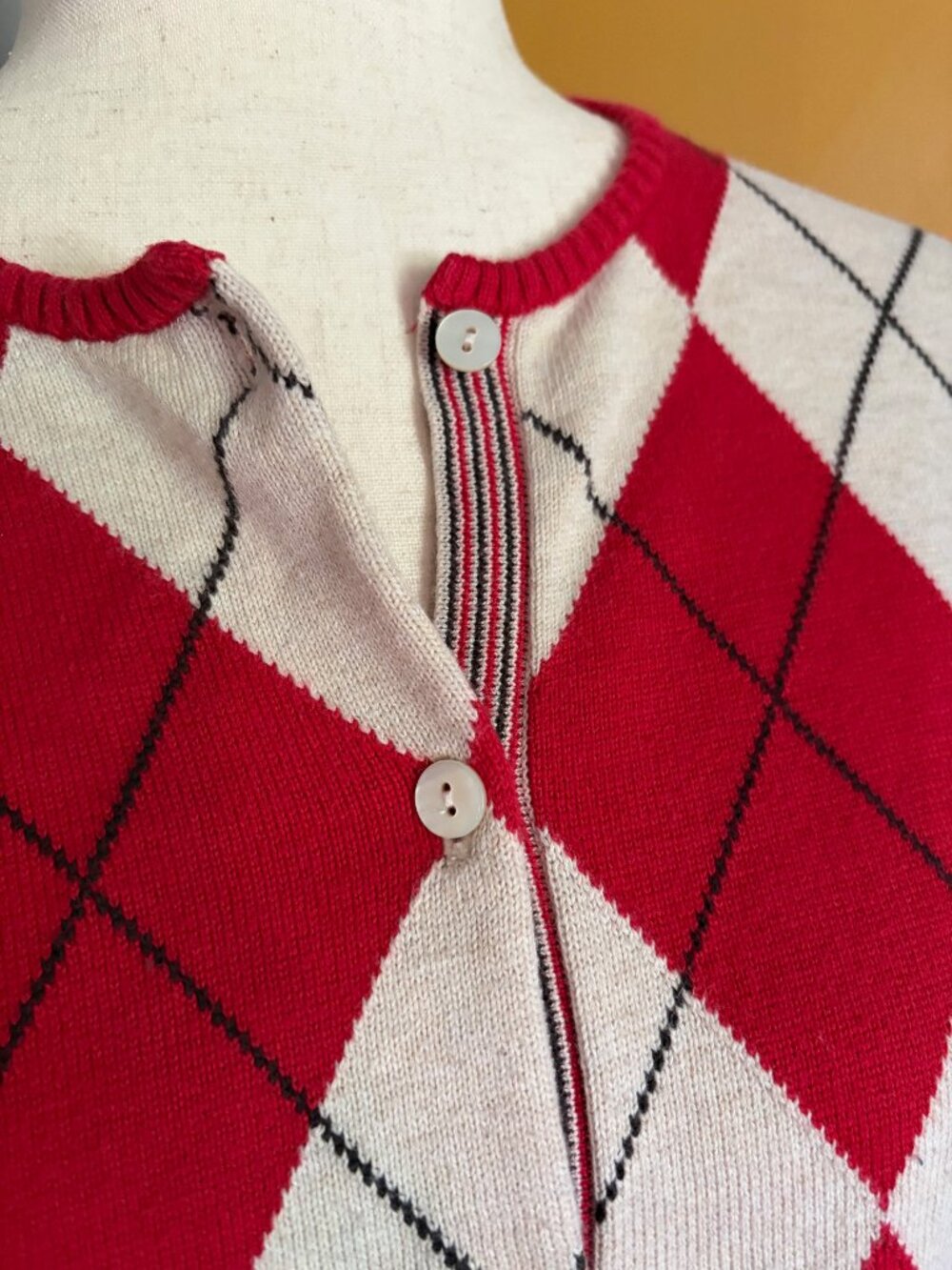 Lands’ End Supima Cotton Argyle Cardigan Red Cream Size L
